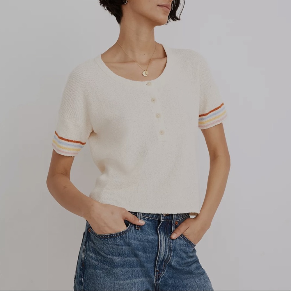 Madewell Henley Sweater Tee in Rainbow Stripe 🌈